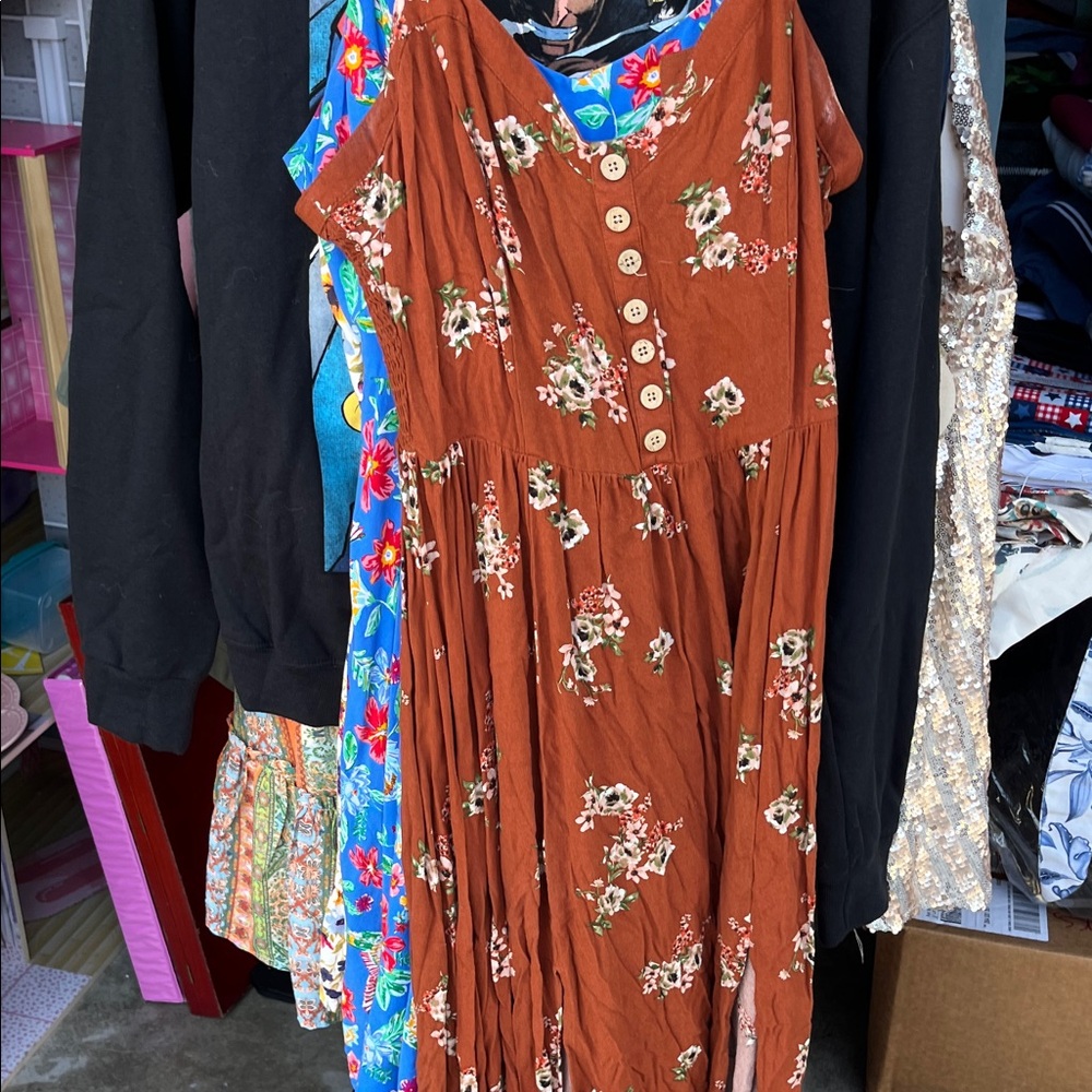 Shyanne Floral Button-Front Dress in Rust